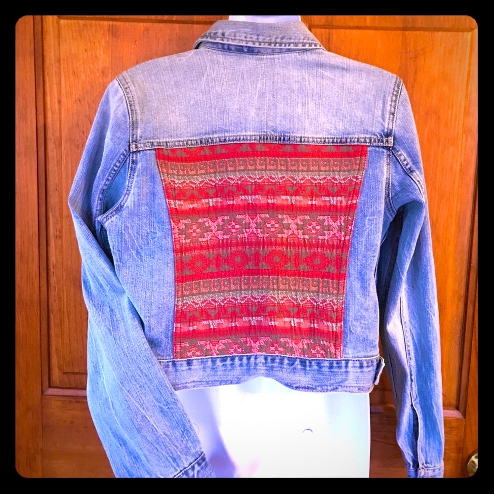 American BOHO Eagle jean jacket with tapestry on back M